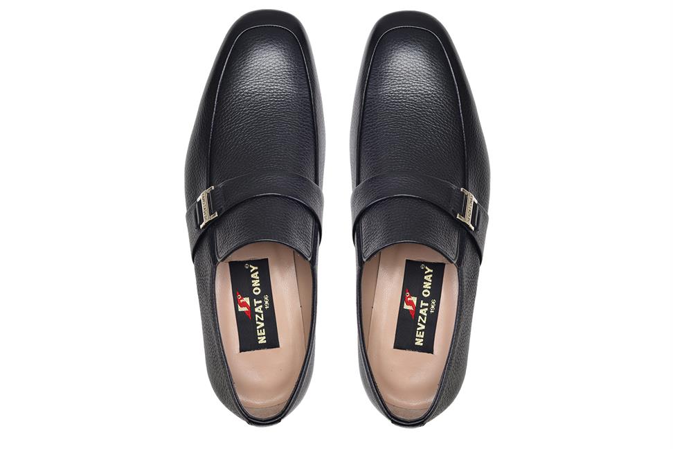 Siyah Klasik Bağcıksız Erkek Kösele Ayakkabı