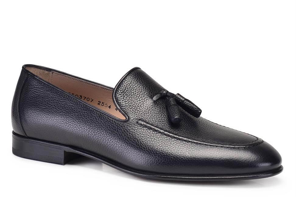 Siyah Püsküllü Klasik Kösele Erkek Loafer Ayakkabı