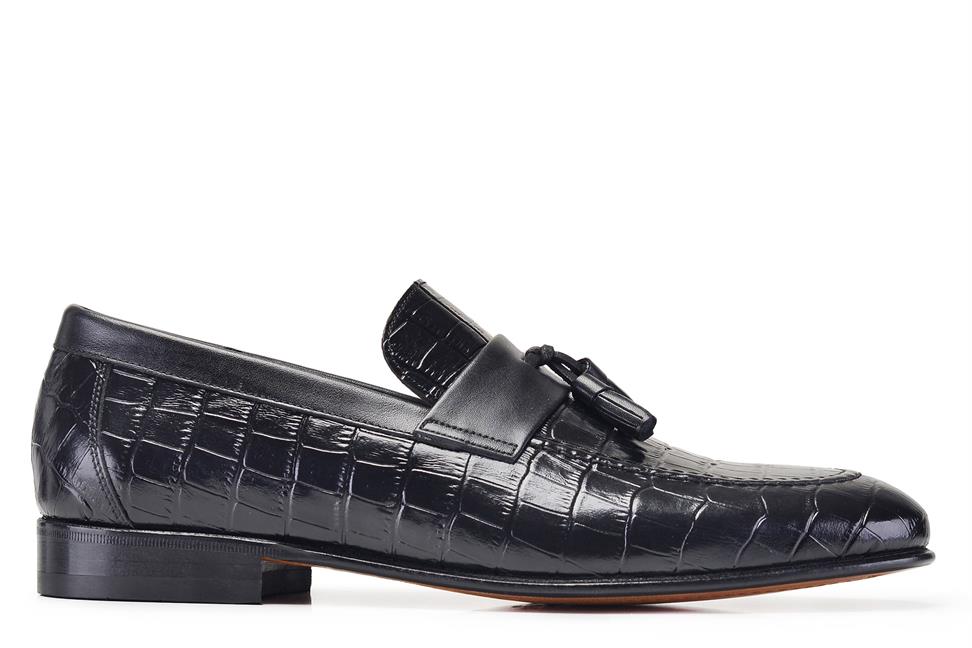 Siyah Püsküllü Klasik Kösele Erkek Loafer Ayakkabı