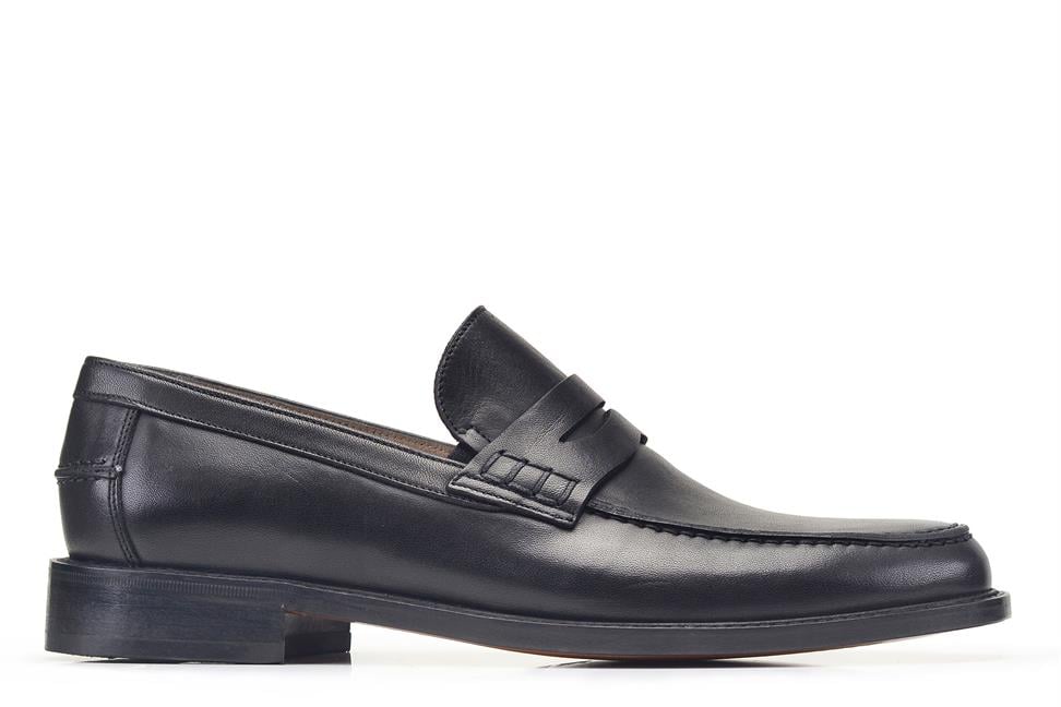 Siyah Klasik Bağcıksız Erkek Kösele Ayakkabı