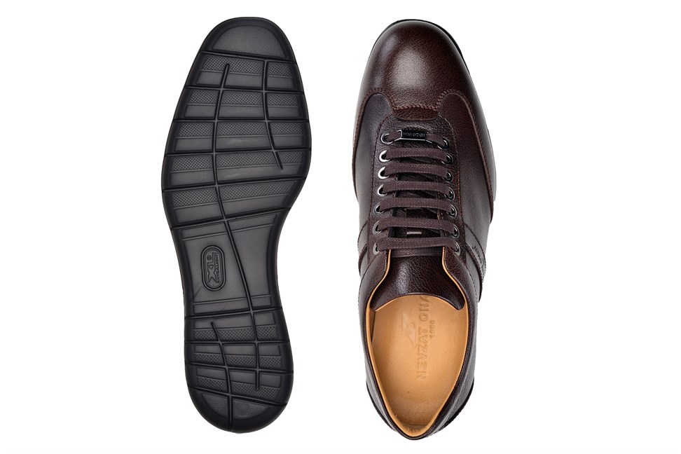 Kahverengi Hakiki Deri Bağcıklı Erkek Günlük Ayakkabı