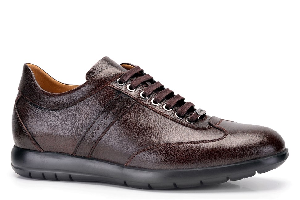 Kahverengi Hakiki Deri Bağcıklı Erkek Günlük Ayakkabı
