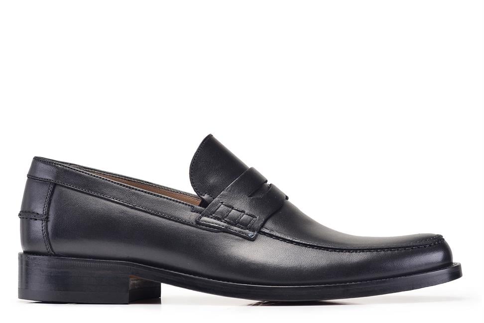 Siyah Klasik Bağcıksız Erkek Kösele Ayakkabı