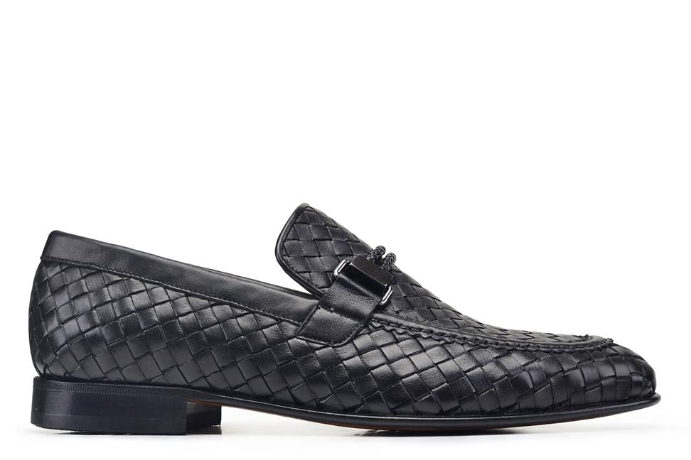 Siyah Klasik Kösele Erkek Örgü Ayakkabı