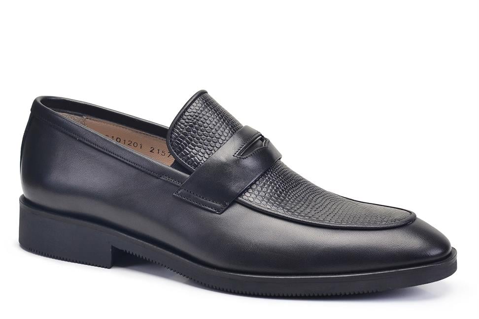 Siyah Termo Tabanlı Aynası Baskılı Deri Kışlık Loafer -21572-