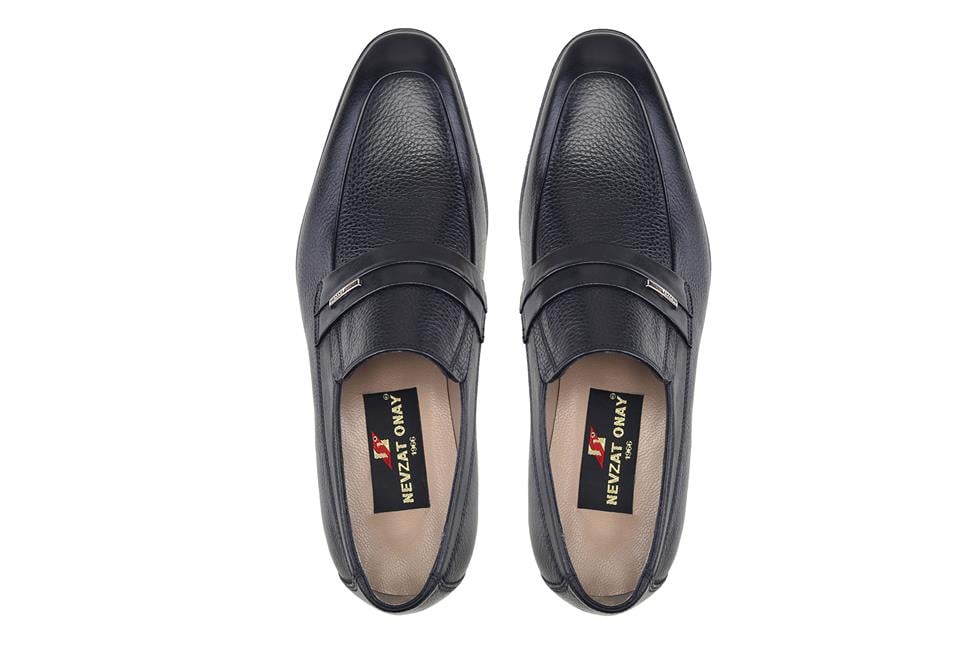 Siyah Klasik Bağcıksız Erkek Kösele Ayakkabı