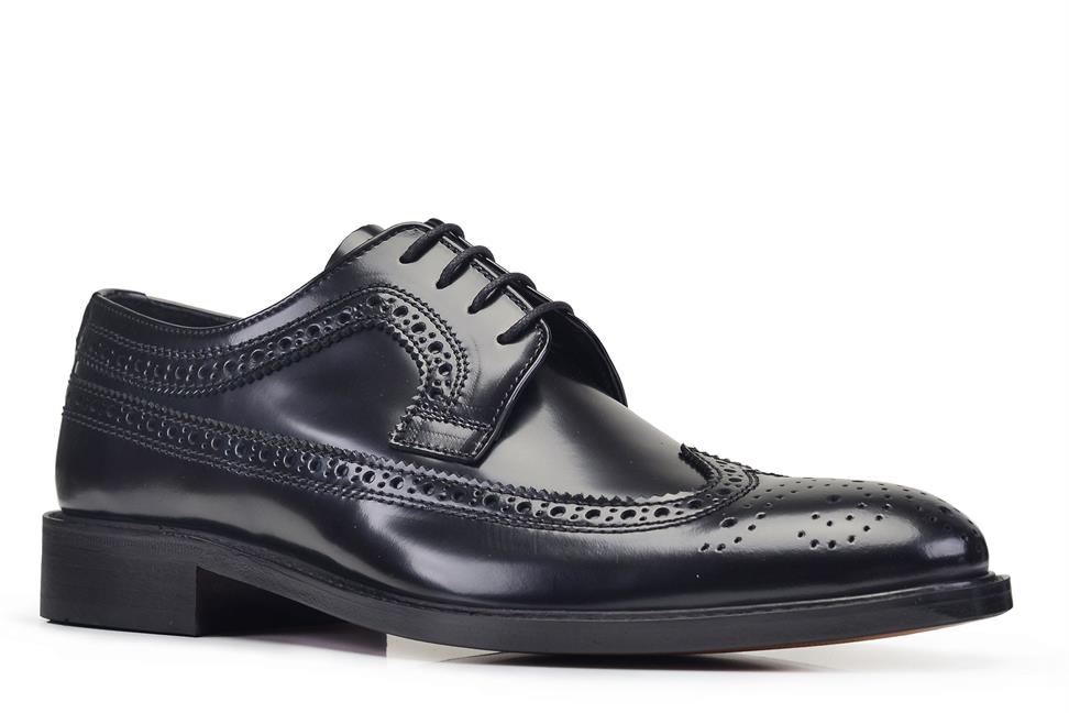 Açma Siyah Bağcıklı Kösele Erkek Ayakkabı