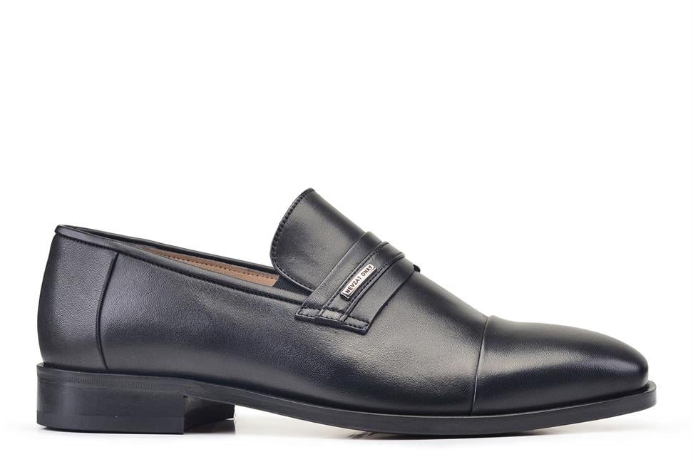 Siyah Bağcıksız Kösele Erkek Ayakkabı