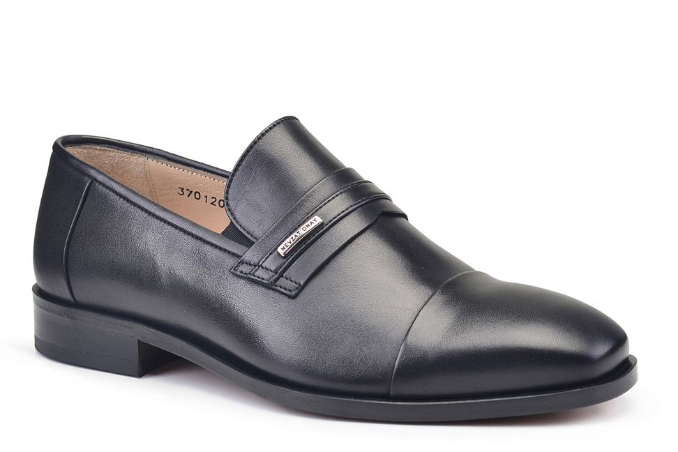 Siyah Bağcıksız Kösele Erkek Ayakkabı