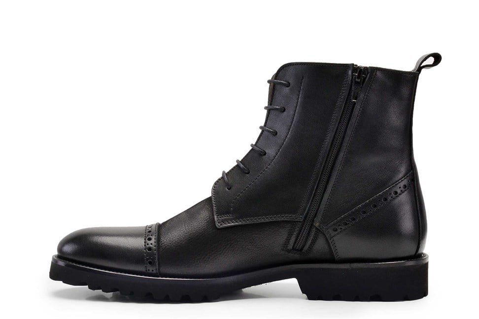 Hakiki Deri Siyah Günlük Fermuarlı Erkek Bot-7919-