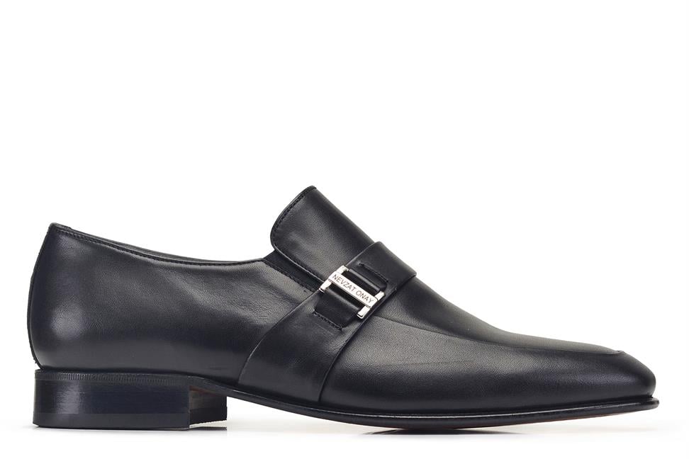 Siyah Klasik Bağcıksız Erkek Kösele Ayakkabı