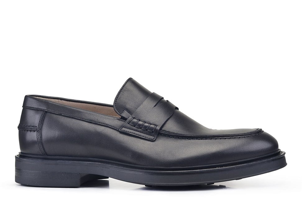 Siyah Hakiki Deri Penny Loafer Erkek Ayakkabı