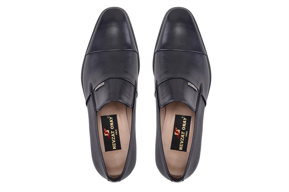 Siyah Klasik Bağcıksız Erkek Kösele Ayakkabı