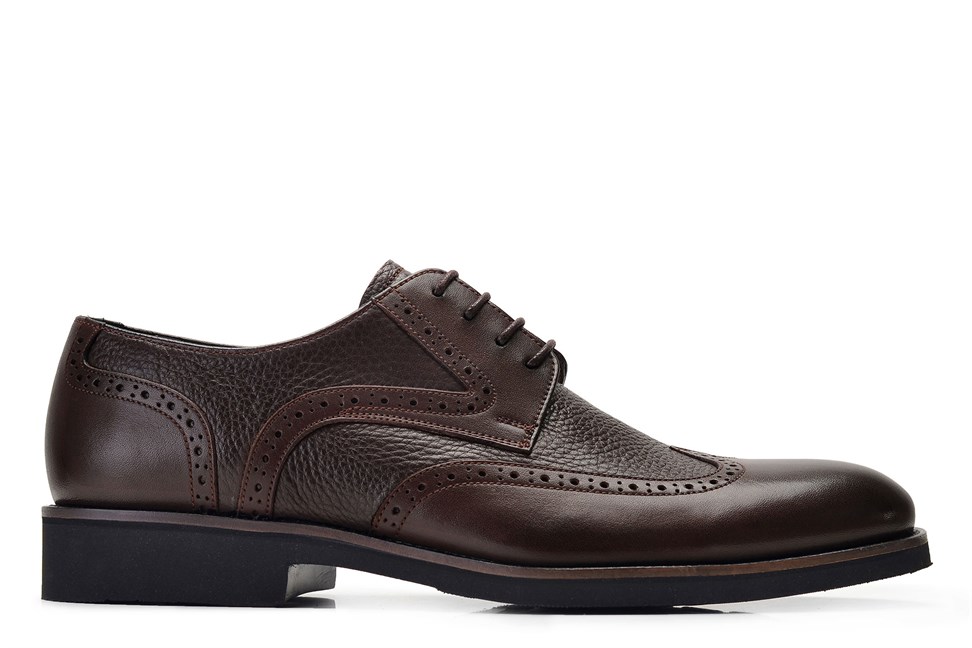 Kahverengi Hakiki Deri Bağcıklı Erkek Günlük Ayakkabı