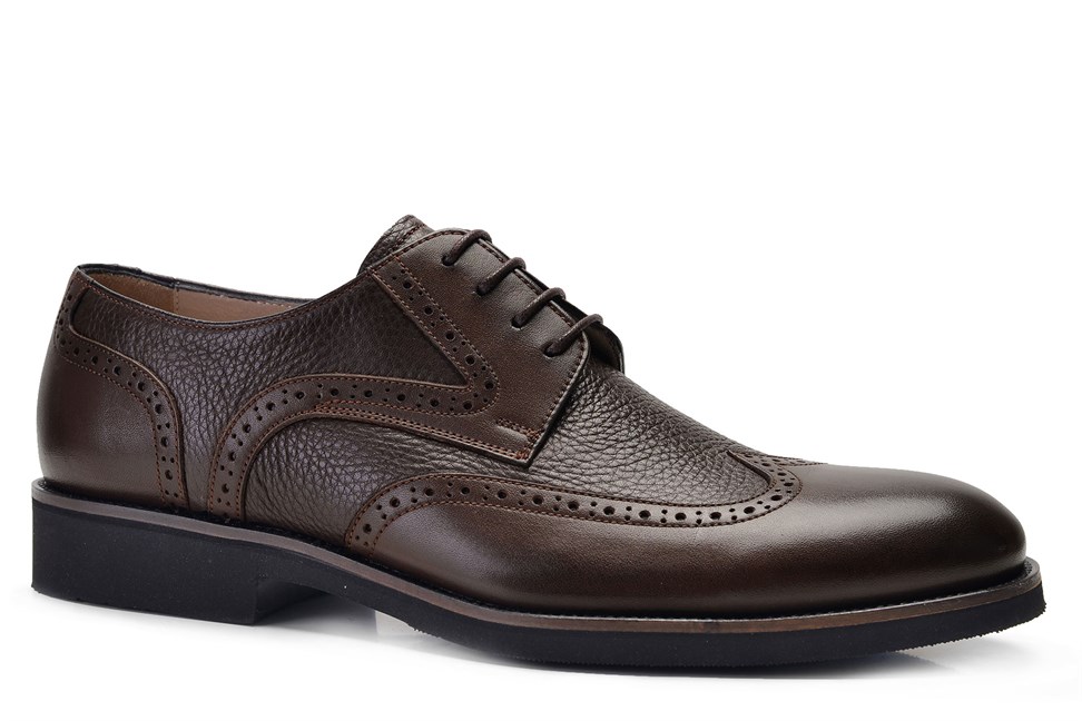 Kahverengi Hakiki Deri Bağcıklı Erkek Günlük Ayakkabı