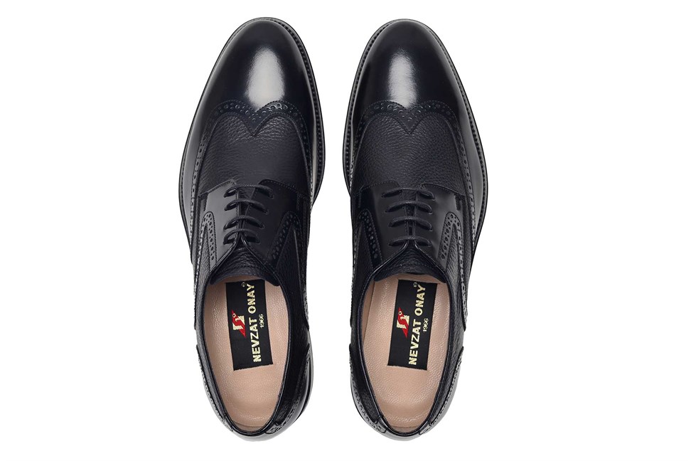 Hakiki Deri Siyah Klasik Bağcıklı Kösele Erkek Ayakkabı -11709-