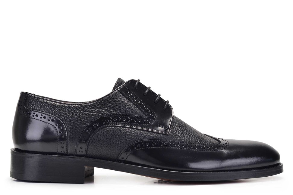 Hakiki Deri Siyah Klasik Bağcıklı Kösele Erkek Ayakkabı -11709-