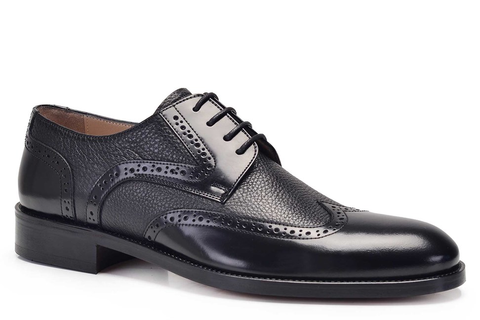 Hakiki Deri Siyah Klasik Bağcıklı Kösele Erkek Ayakkabı -11709-