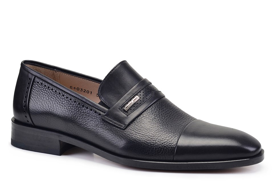 Siyah Klasik Bağcıksız Kösele Erkek Loafer Ayakkabı