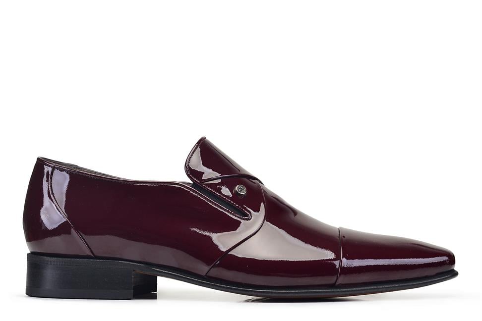 Rugan Bordo Klasik Bağcıksız Kösele Erkek Ayakkabı