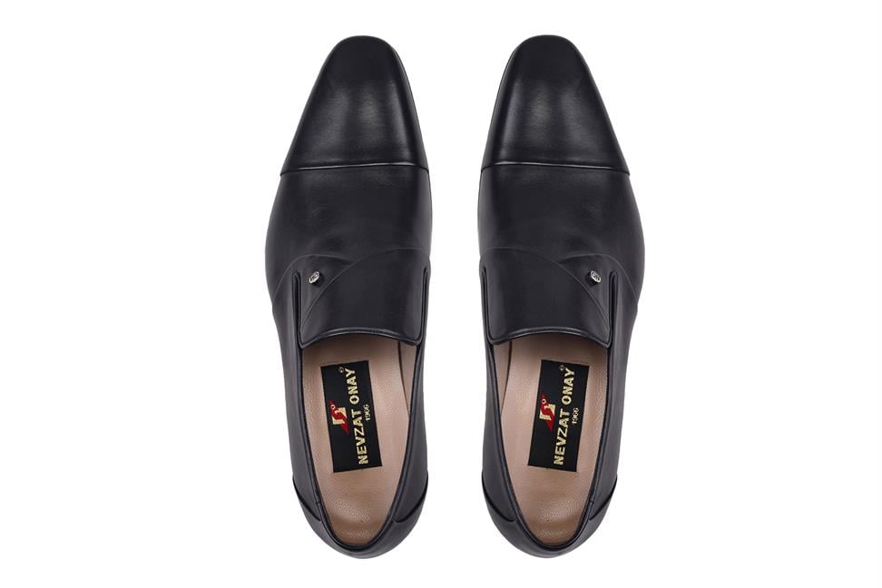 Siyah Klasik Bağcıksız Kösele Erkek Ayakkabı