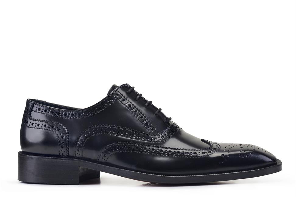 Açma Siyah Bağcıklı Kösele Erkek Ayakkabı