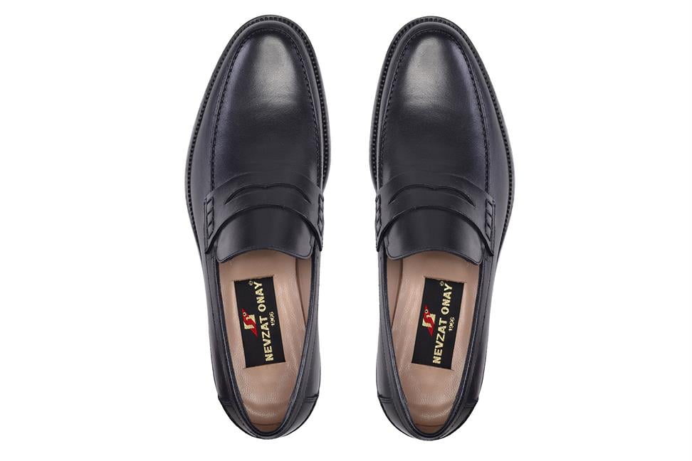 Siyah Klasik Bağcıksız Erkek Kösele Ayakkabı
