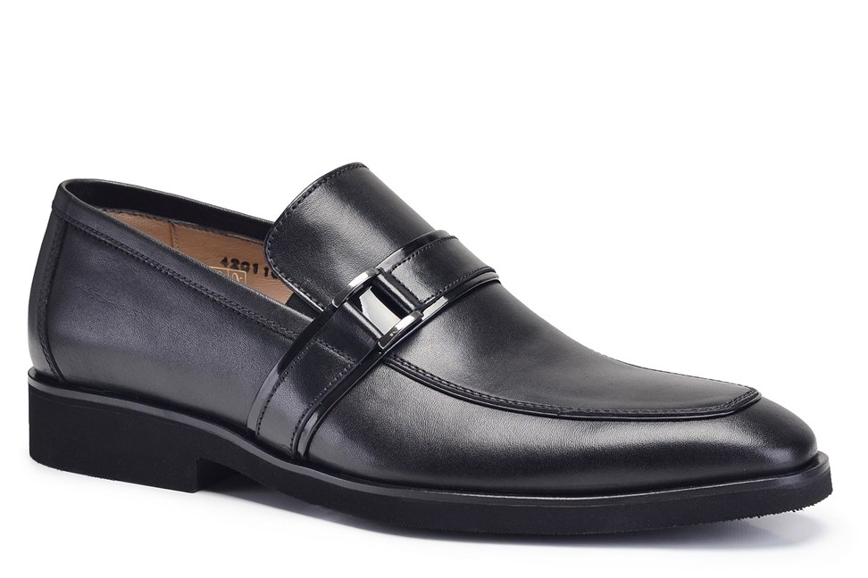 Siyah Hakiki Deri Bağcıklı Loafer Erkek Günlük Ayakkabı