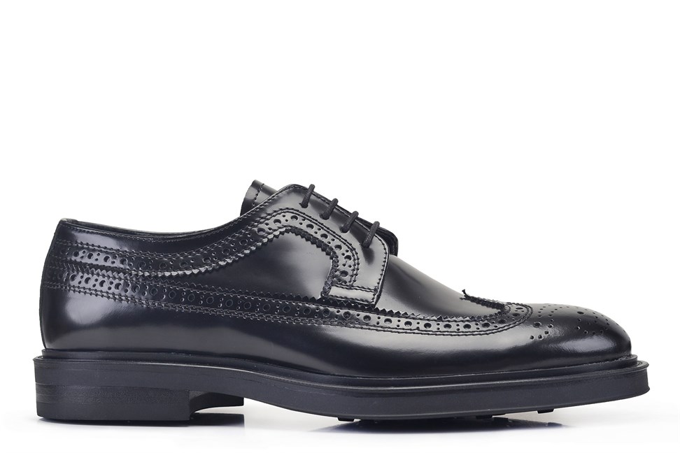 Siyah Bağcıklı Wing Tip Derby Ayakkabı