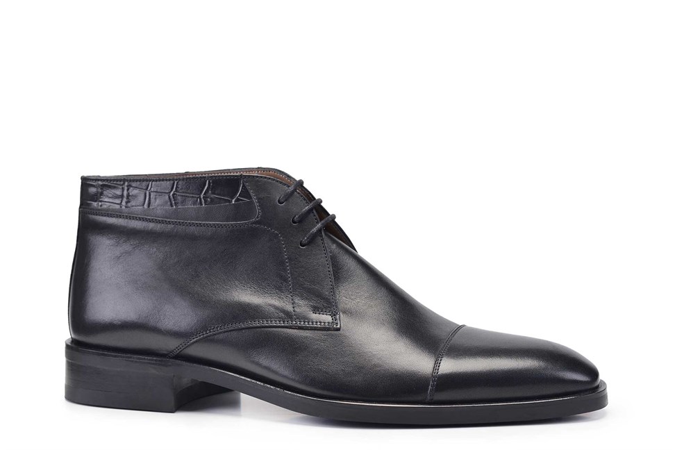 Hakiki Deri Siyah Klasik Bağcıklı Erkek Bot-11298-