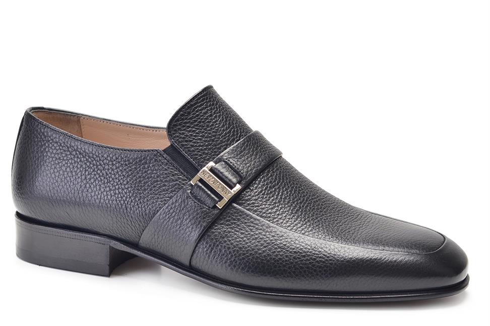 Siyah Klasik Bağcıksız Erkek Kösele Ayakkabı