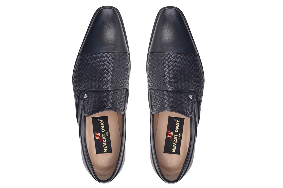 Siyah Örgü Detaylı Kösele Loafer