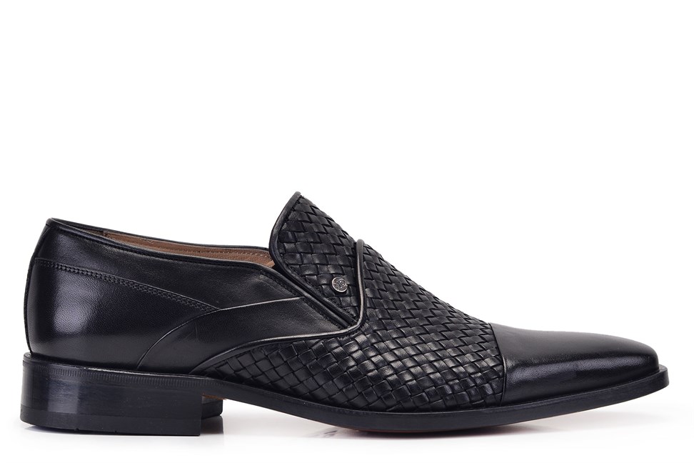 Siyah Örgü Detaylı Kösele Loafer