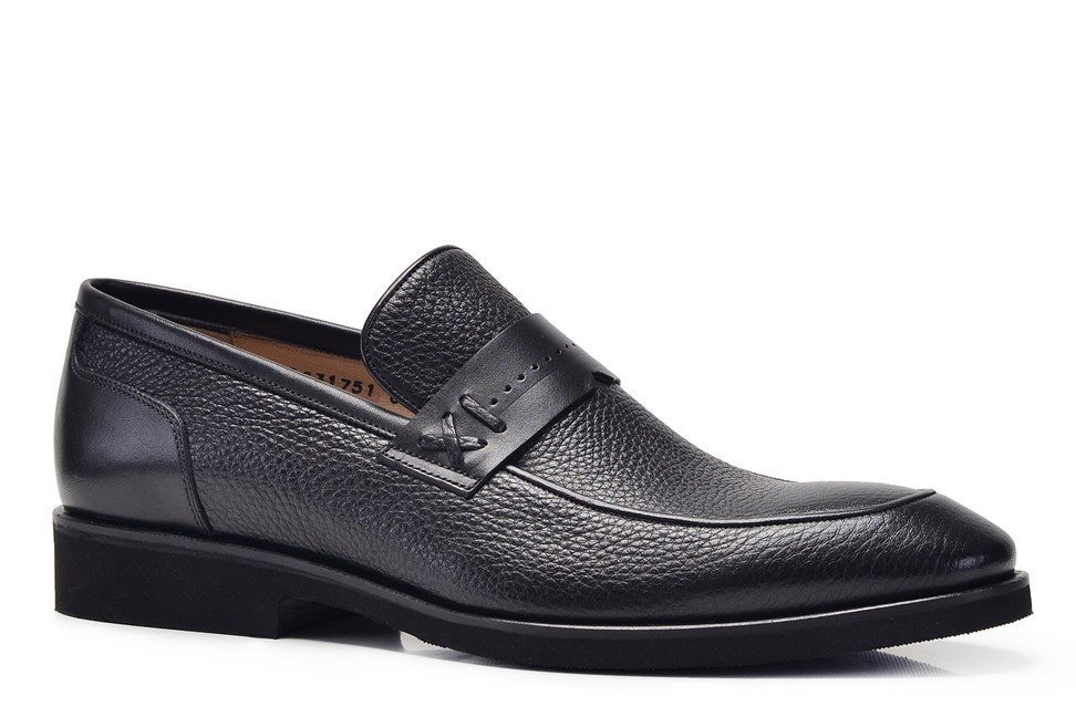 Siyah Hakiki Deri Bağcıklı Loafer Erkek Günlük Ayakkabı