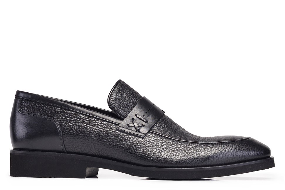 Siyah Hakiki Deri Bağcıklı Loafer Erkek Günlük Ayakkabı