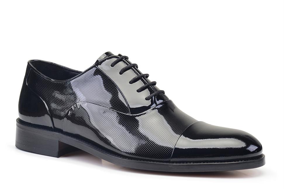 Rugan Siyah Kösele Bağcıklı Ayakkabı