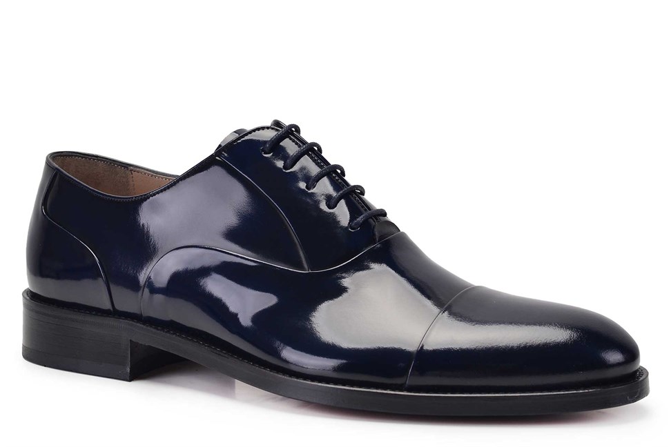 Lacivert Hakiki Deri Klasik Kösele Bağcıklı Erkek Oxford Ayakkabı