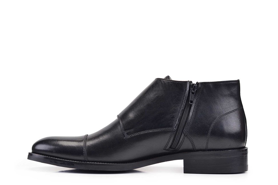 Hakiki Deri Siyah Klasik Fermuarlı Erkek Bot-11300-
