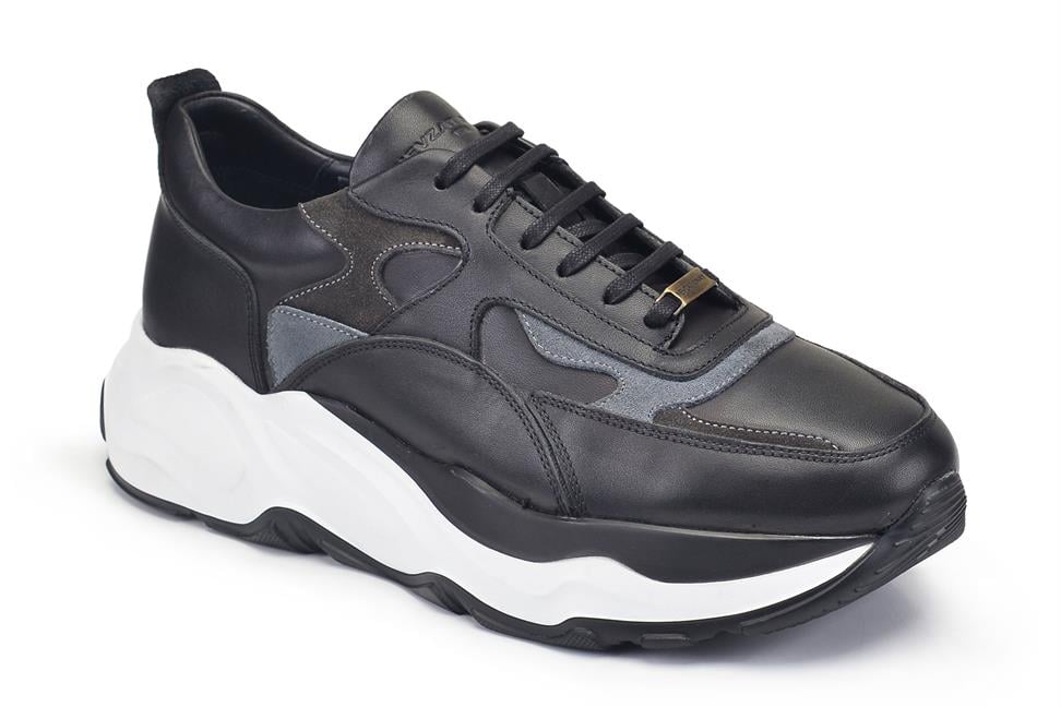 Hakiki Deri Siyah Erkek Sneaker Ayakkabı