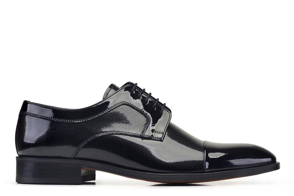 Siyah Rugan Klasik Bağcıklı Kösele Erkek Ayakkabı