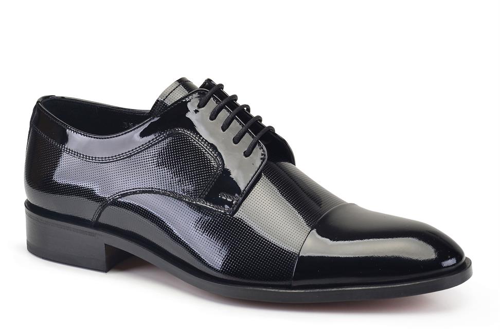 Siyah Rugan Klasik Bağcıklı Kösele Erkek Ayakkabı