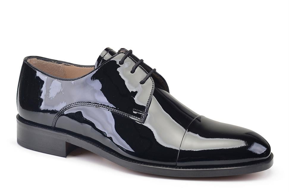 Rugan Siyah Kösele Bağcıklı Ayakkabı