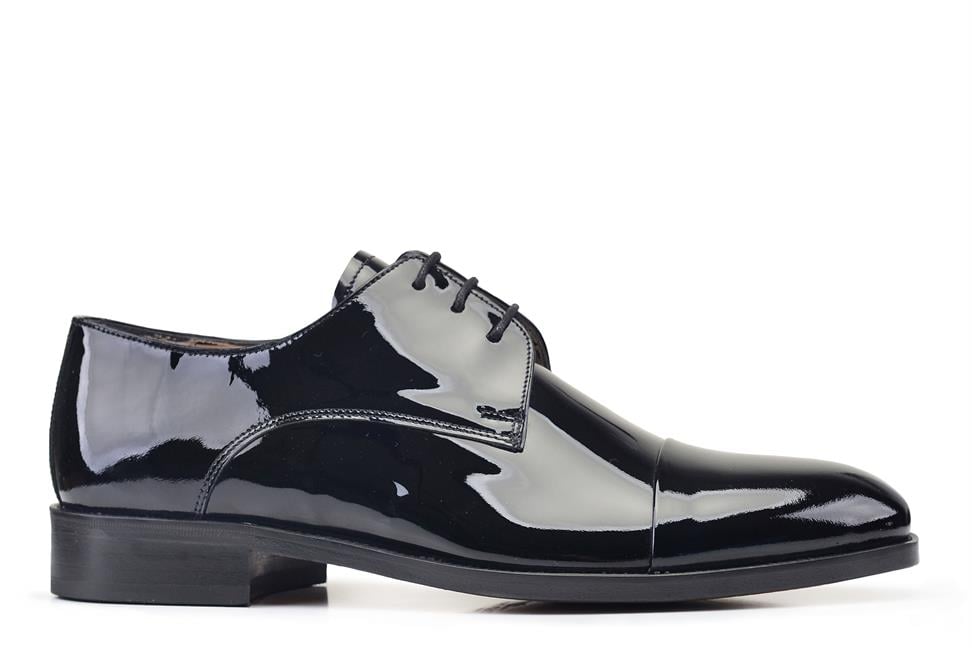 Rugan Siyah Kösele Bağcıklı Ayakkabı