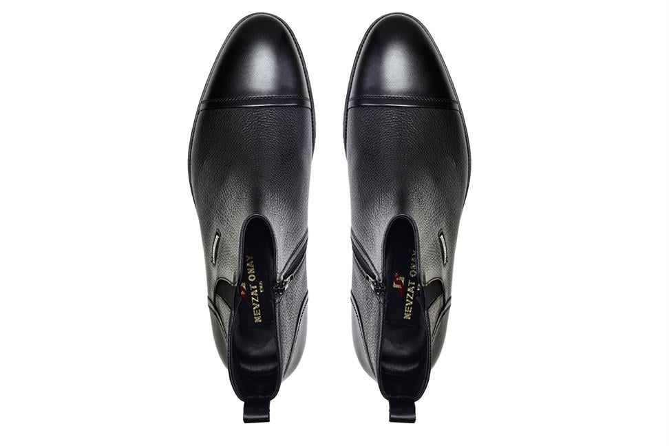 Hakiki Deri Siyah Günlük Fermuarlı Erkek Bot-10523-