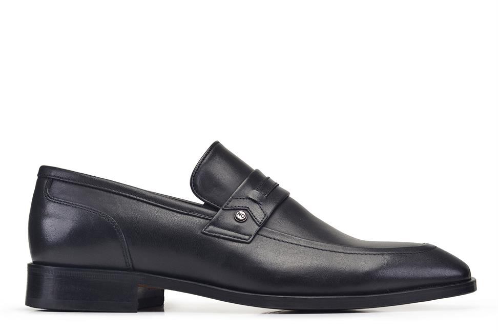 Siyah Klasik Bağcıksız Kösele Erkek Ayakkabı 