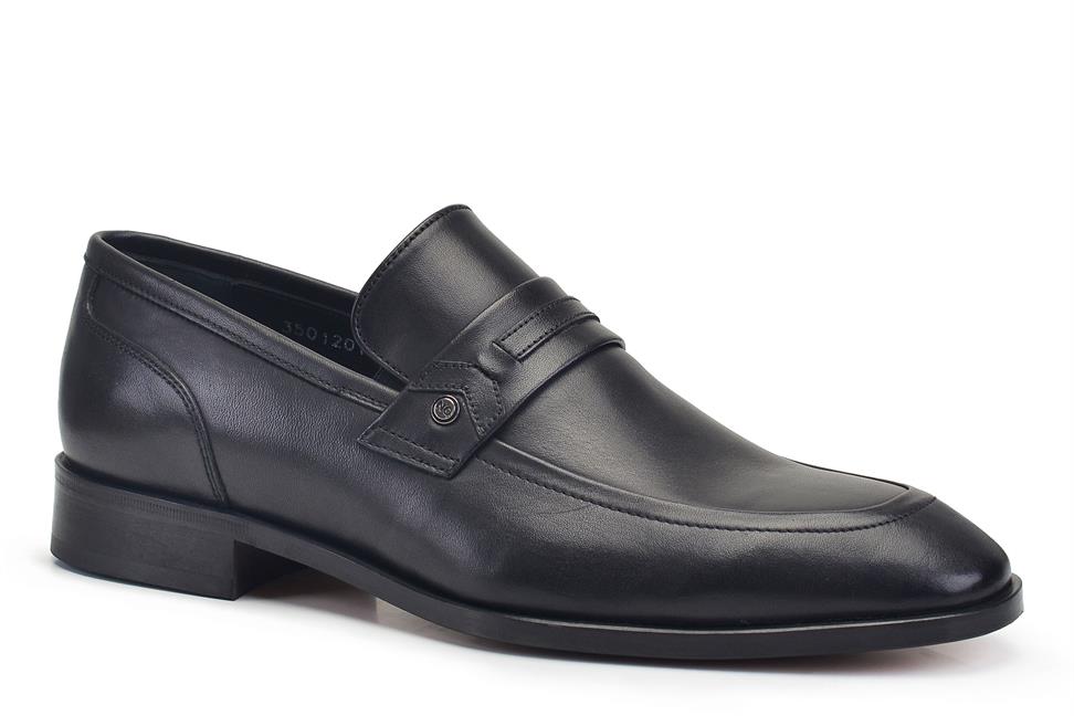 Siyah Klasik Bağcıksız Kösele Erkek Ayakkabı 