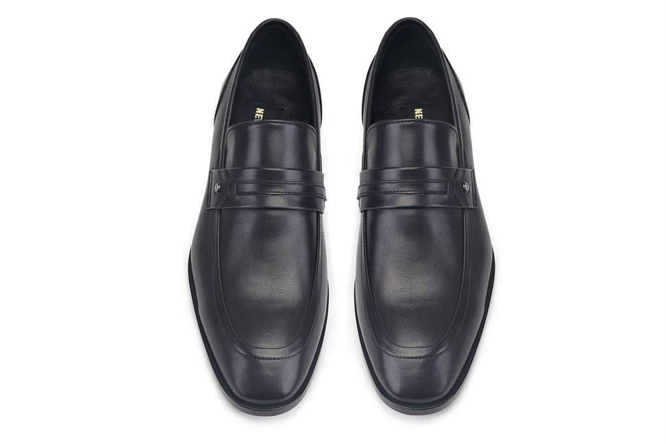 Siyah Klasik Bağcıksız Kösele Erkek Ayakkabı 