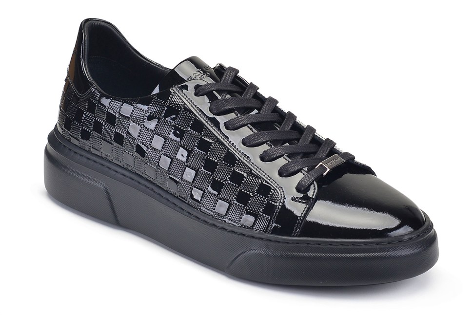 Siyah Rugan Dama Desenli Erkek Sneaker