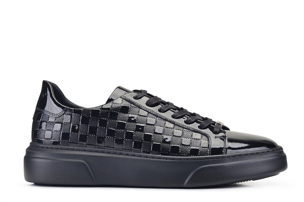 Siyah Rugan Dama Desenli Erkek Sneaker