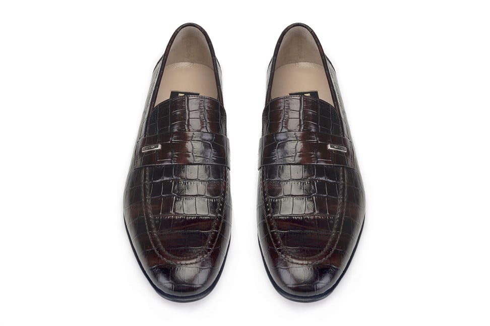 Kahverengi Croc-Embossed Loafer Kösele Erkek Ayakkabı
